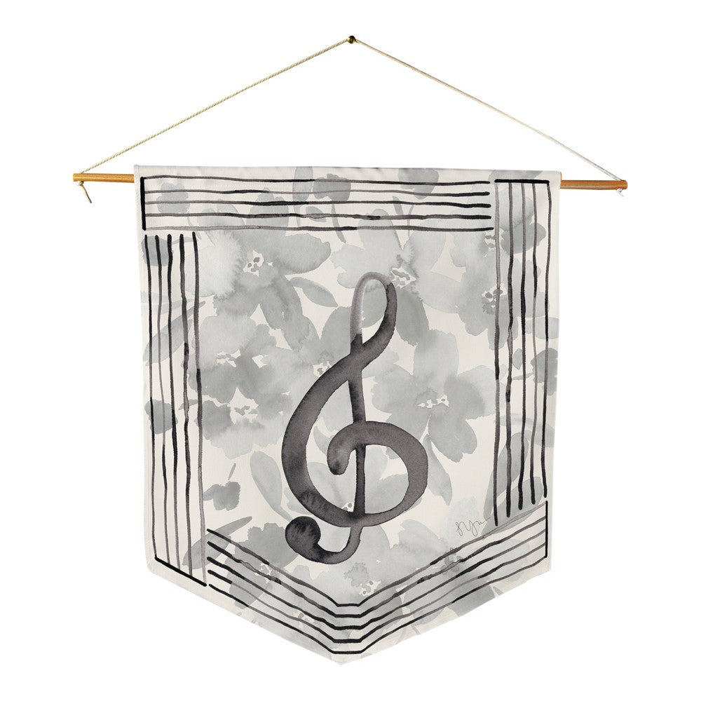 Music Note With Flowers - Treble Pennant 18" x 21"