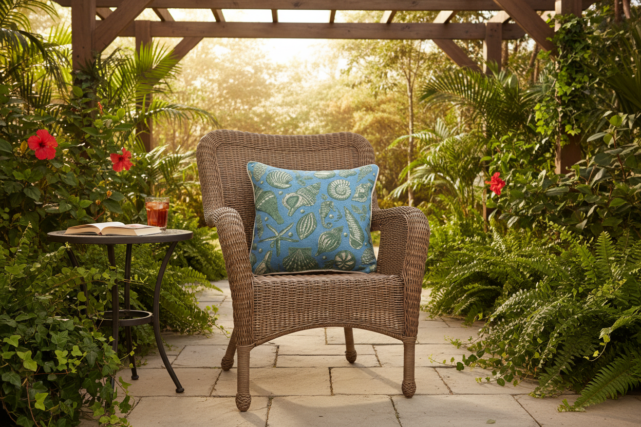 Coastal Toile Woven Tapestry Pillow 17x17