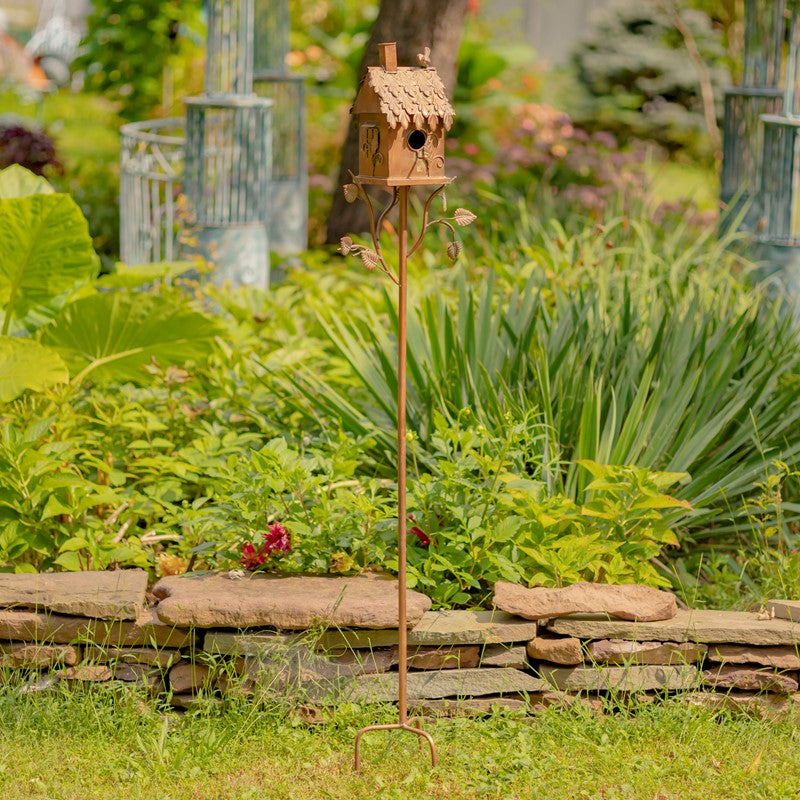 Country Style Iron Birdhouse Stake Chimney House