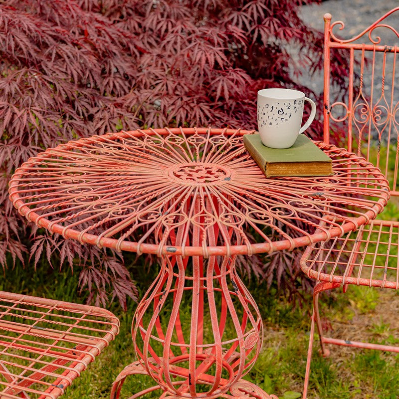 Three Piece Metal Bistro Set with Two Folding Chairs & One Round Table in Antique Pink