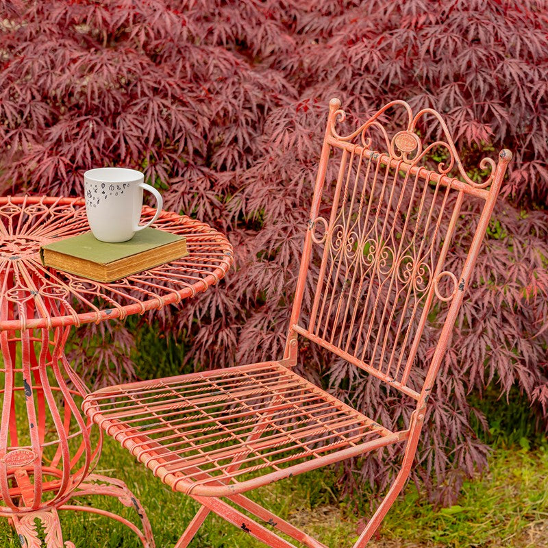 Three Piece Metal Bistro Set with Two Folding Chairs & One Round Table in Antique Pink