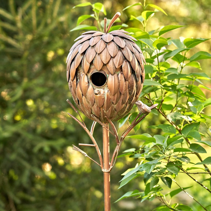 67 inch Tall Pinecone Shaped Copper Birdhouse Stake