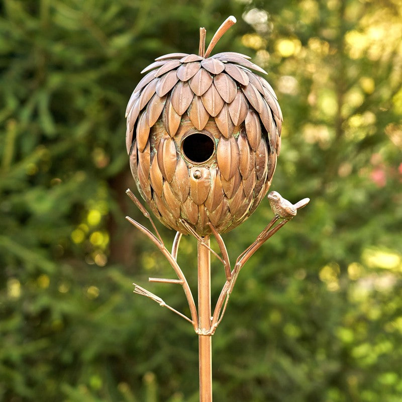 67 inch Tall Pinecone Shaped Copper Birdhouse Stake