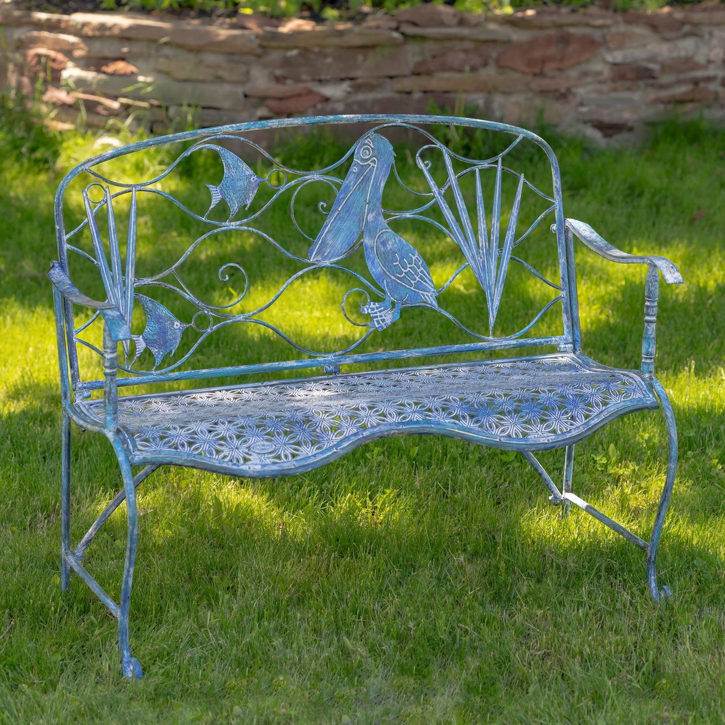 Sarasota Coastal Garden Bench with Pelican and Angelfish