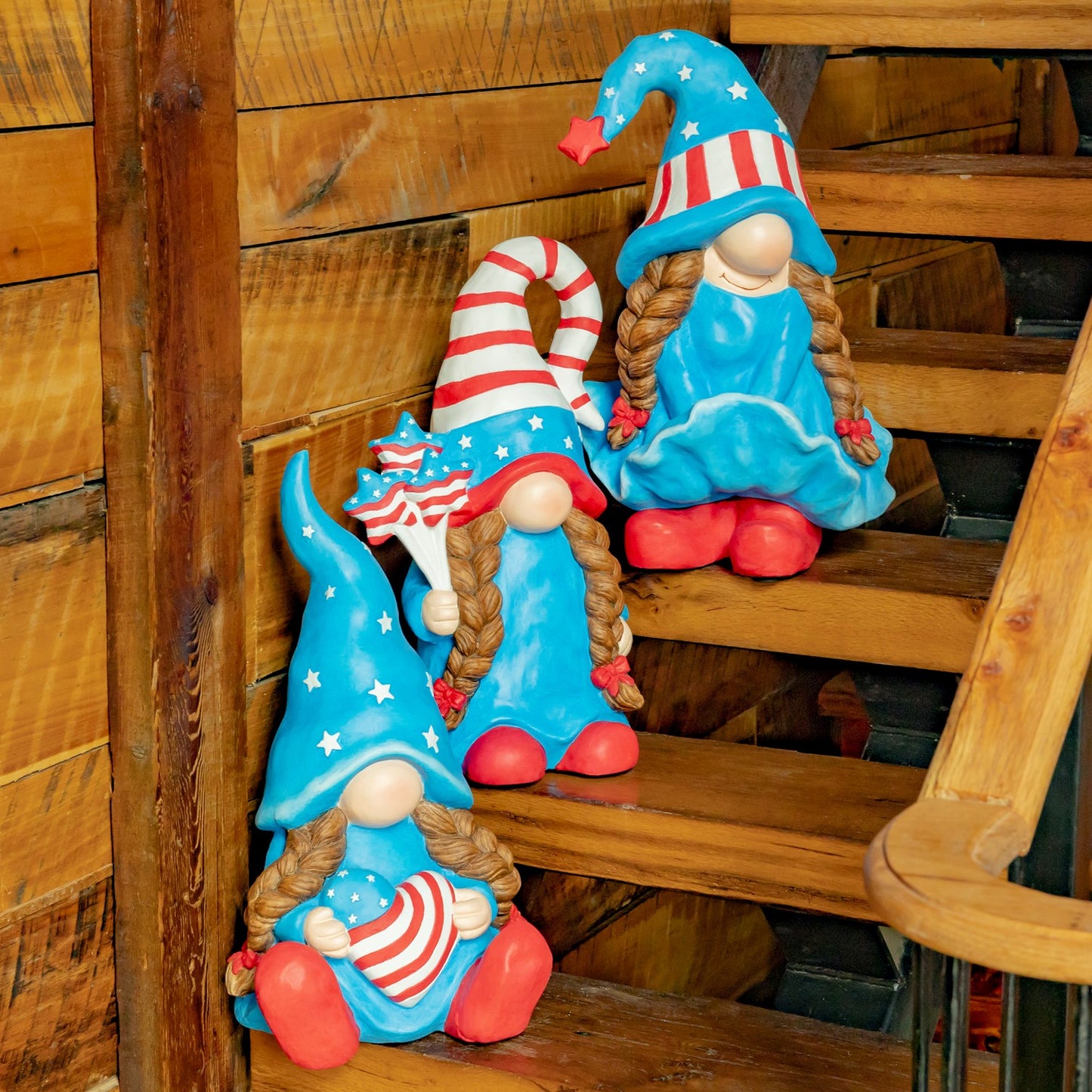 The Americanas Set of 3 Assorted American Lady Patriot Garden Gnomes
