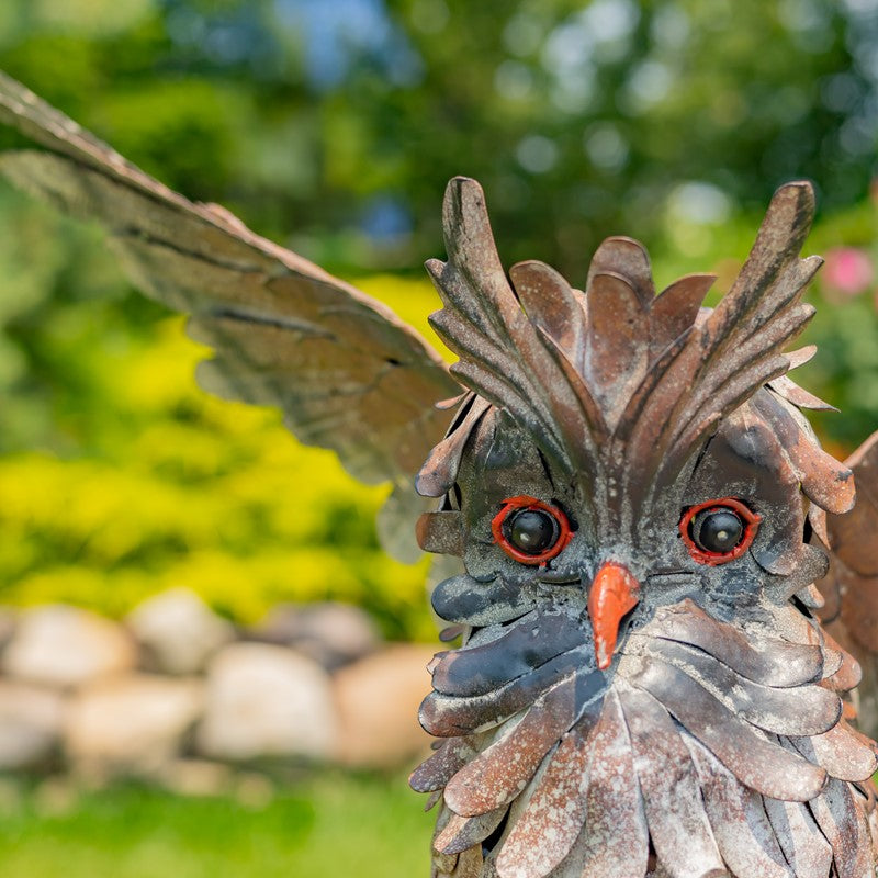 19" Tall Soaring Metal Great Horned Owl Accent Ash