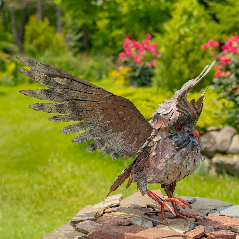 19" Tall Soaring Metal Great Horned Owl Accent Ash