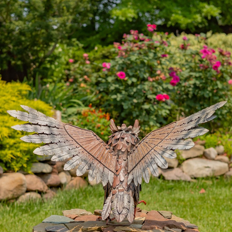 19" Tall Soaring Metal Great Horned Owl Accent Ash