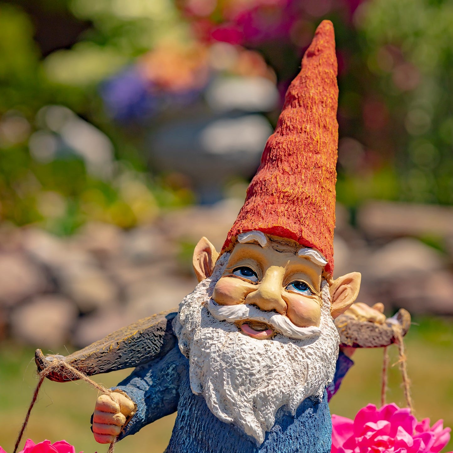 21" Tall Spring Gnome Garden Statue Holding Two Buckets