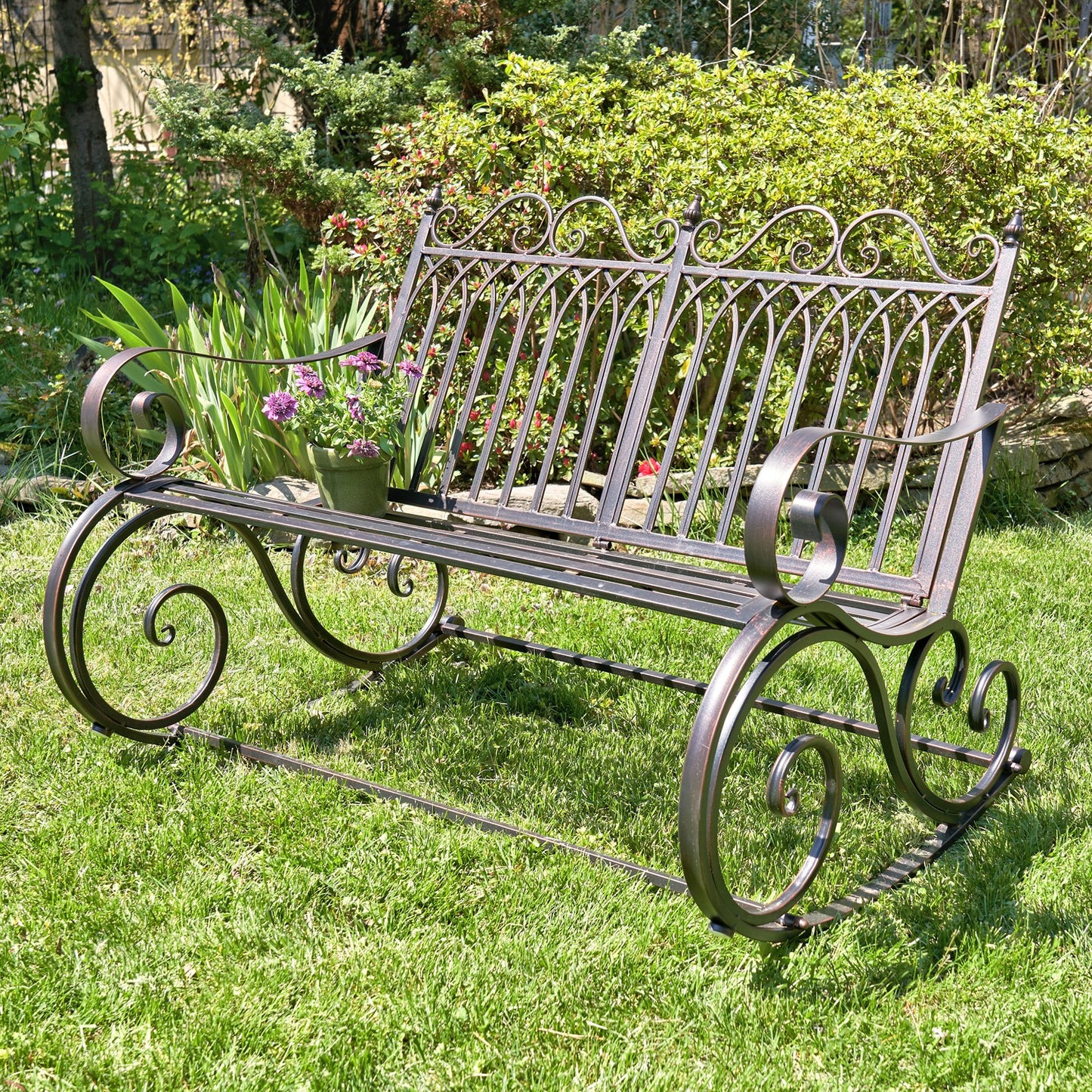 Tatiana Iron Rocking Garden Bench in Antique Bronze
