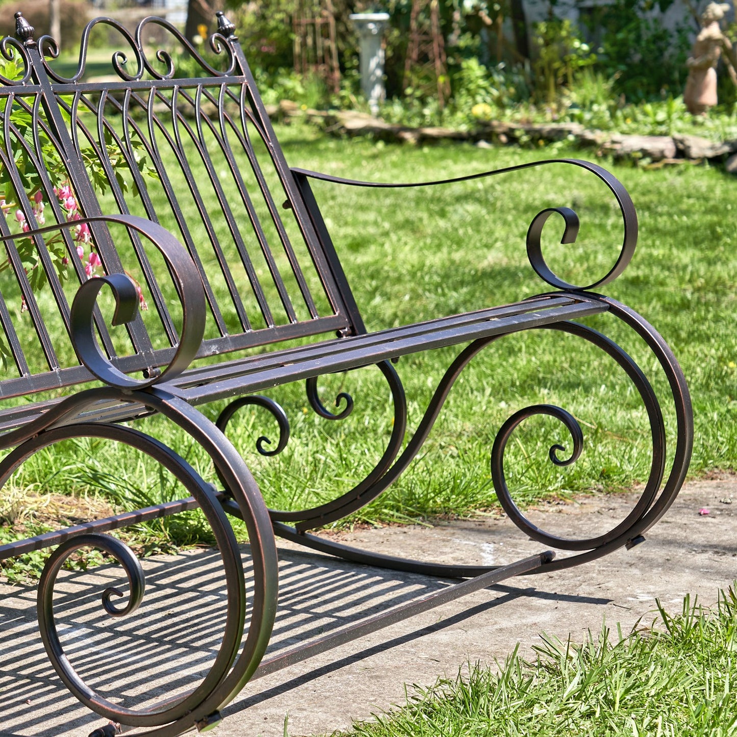 Tatiana Iron Rocking Garden Bench in Antique Bronze