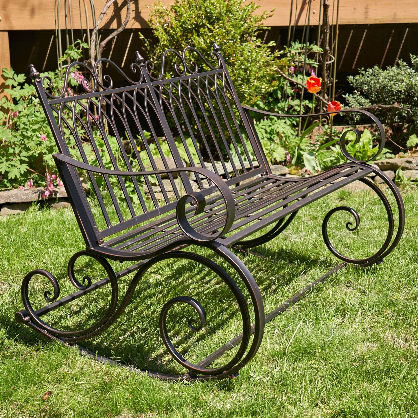 Tatiana Iron Rocking Garden Bench in Antique Bronze