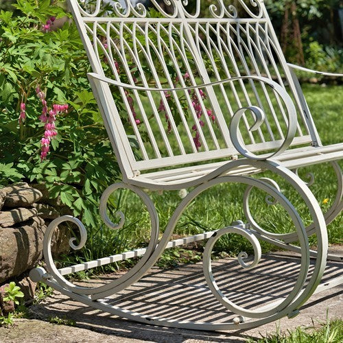 Tatiana Iron Rocking Garden Bench in Antique White
