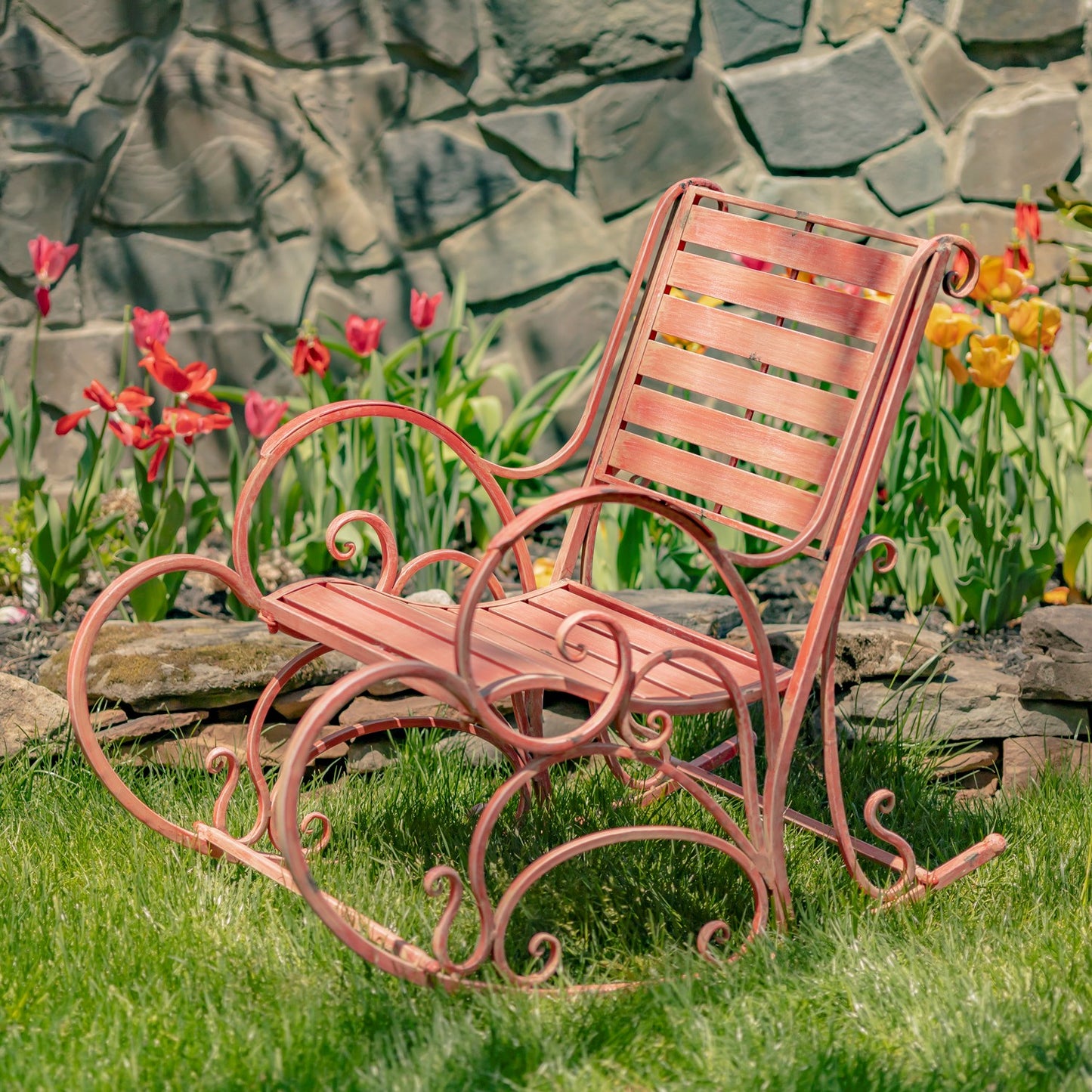 Monte Carlo 1968 Iron Rocking Arm Chair in Flamingo Pink