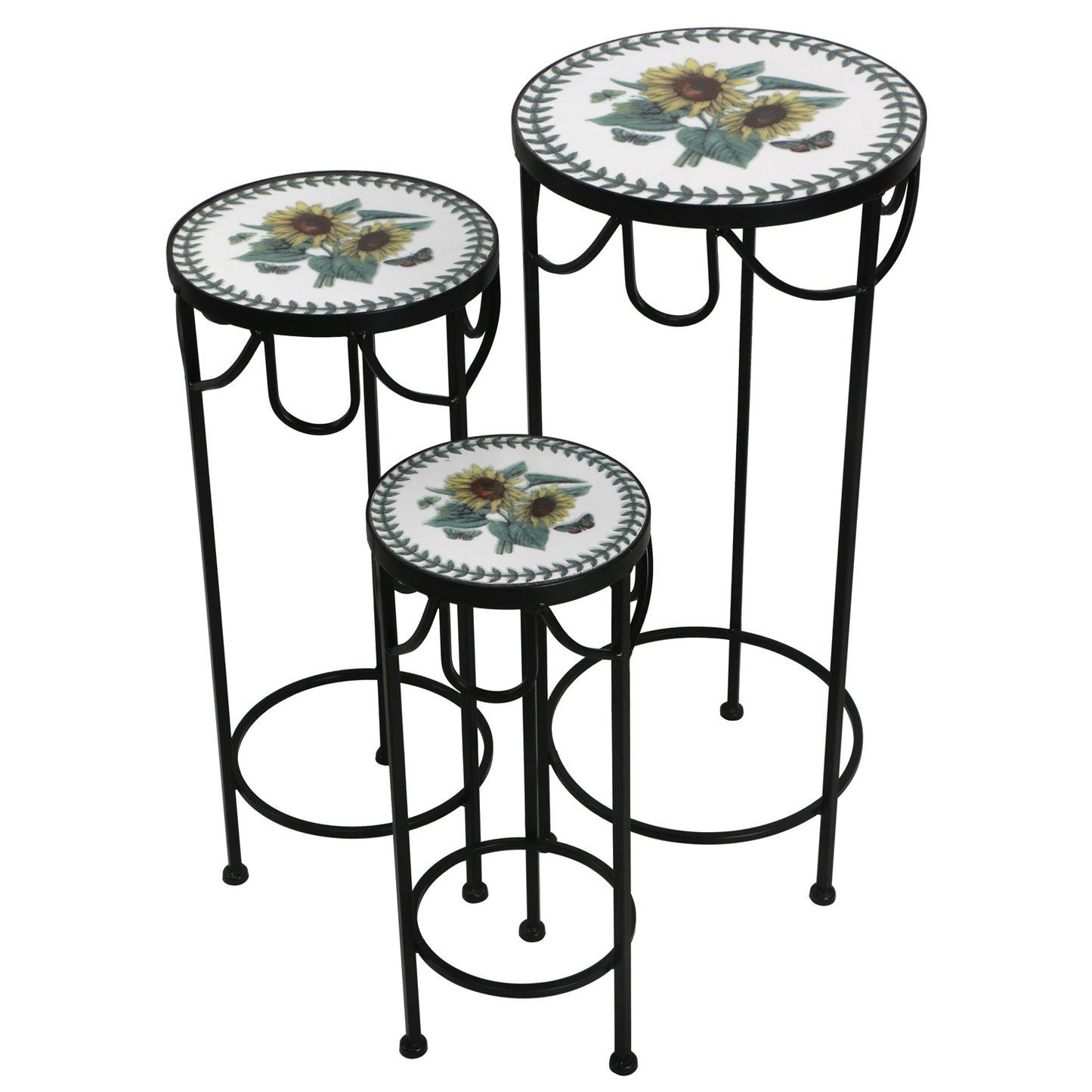 Marisol Set of 3 Round Nesting Iron Mosaic Plant Stands