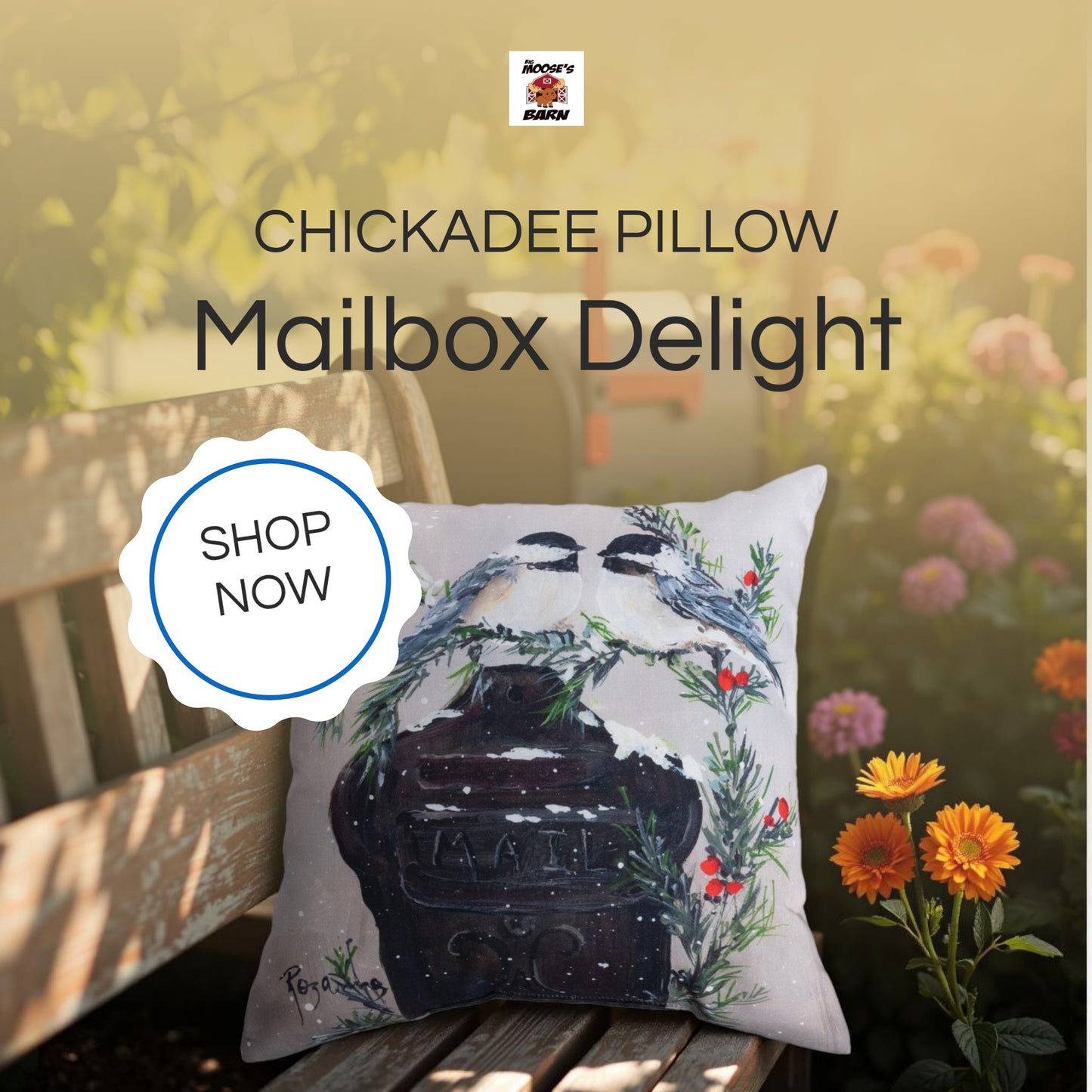 Chickadee's On Mailbox Climaweave Pillow 18" x 18"