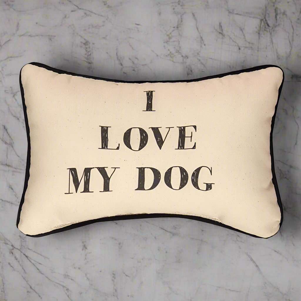 I Love My Dog Word Pillow 12.5x8 inch Pillow with Piping