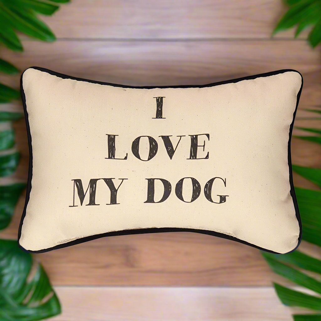 I Love My Dog Word Pillow 12.5x8 inch Pillow with Piping