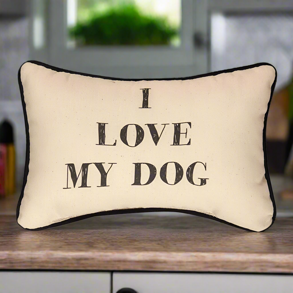 I Love My Dog Word Pillow 12.5x8 inch Pillow with Piping