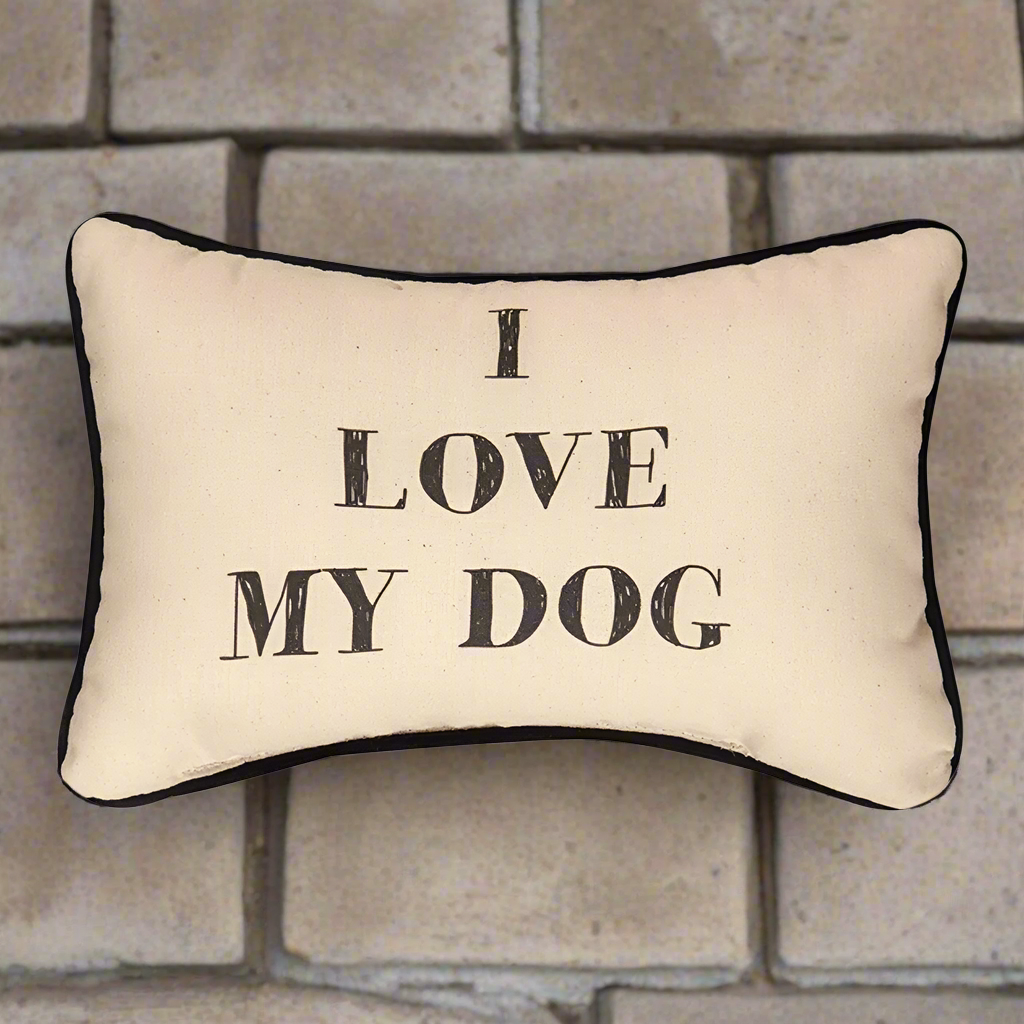 I Love My Dog Word Pillow 12.5x8 inch Pillow with Piping