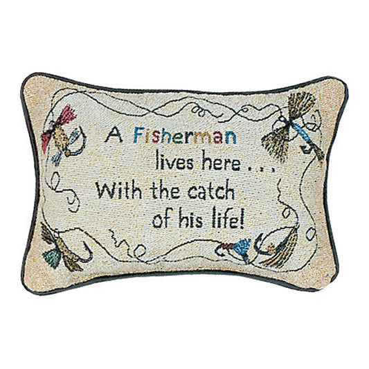 Throw Pillow - A Fisherman...His Life Word Pillow 12.5x8"