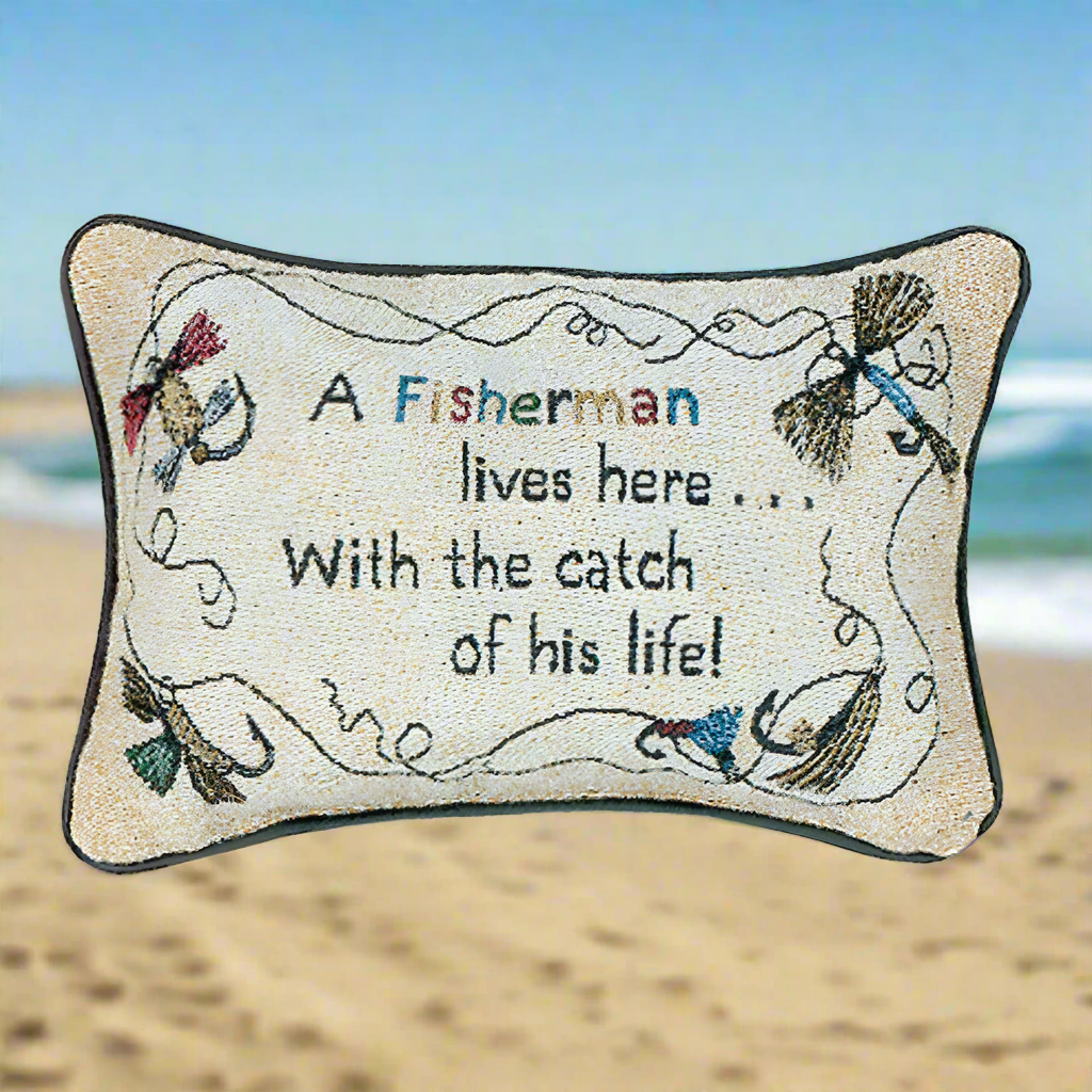 Throw Pillow - A Fisherman...His Life Word Pillow 12.5x8"