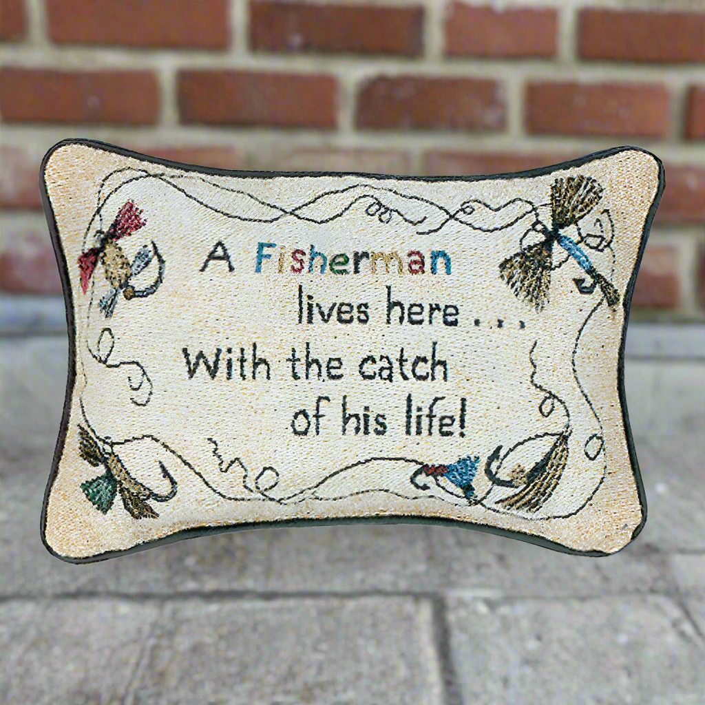 Throw Pillow - A Fisherman...His Life Word Pillow 12.5x8"