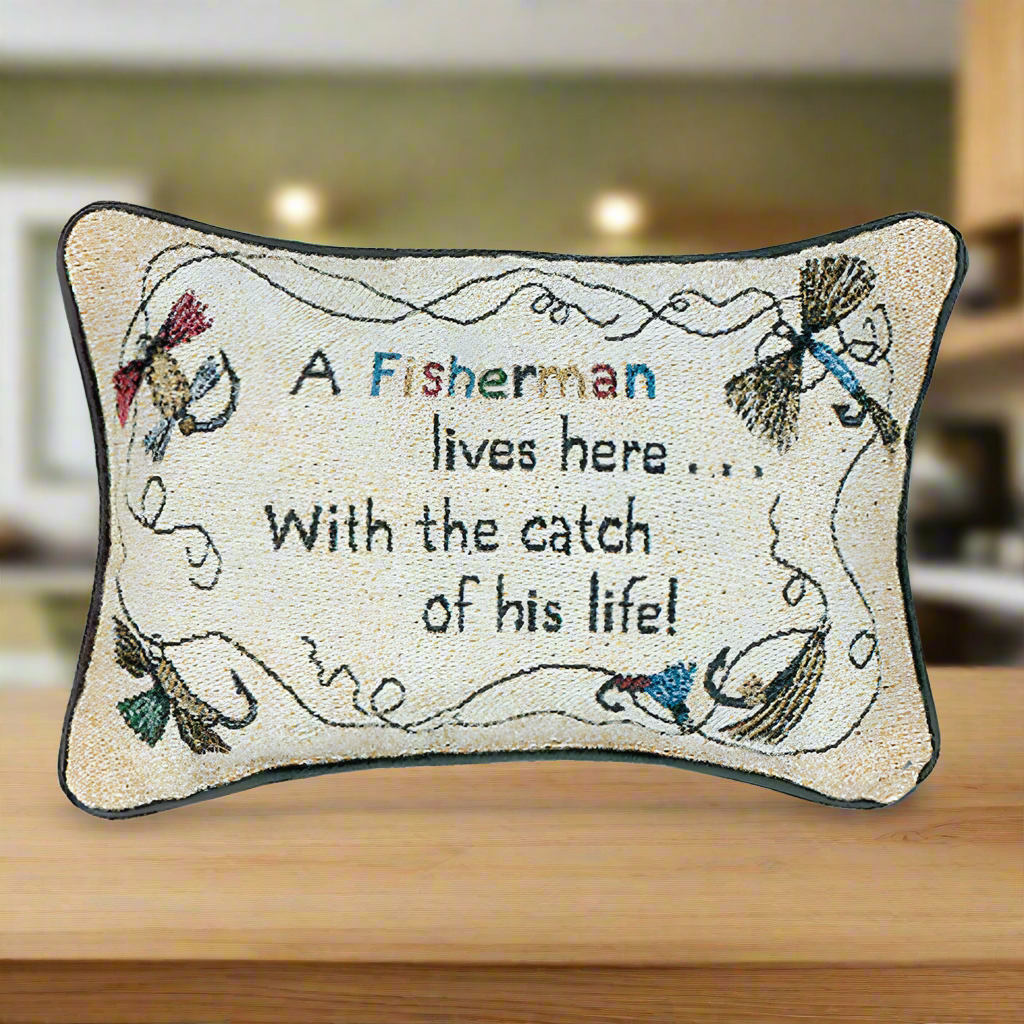 Throw Pillow - A Fisherman...His Life Word Pillow 12.5x8"