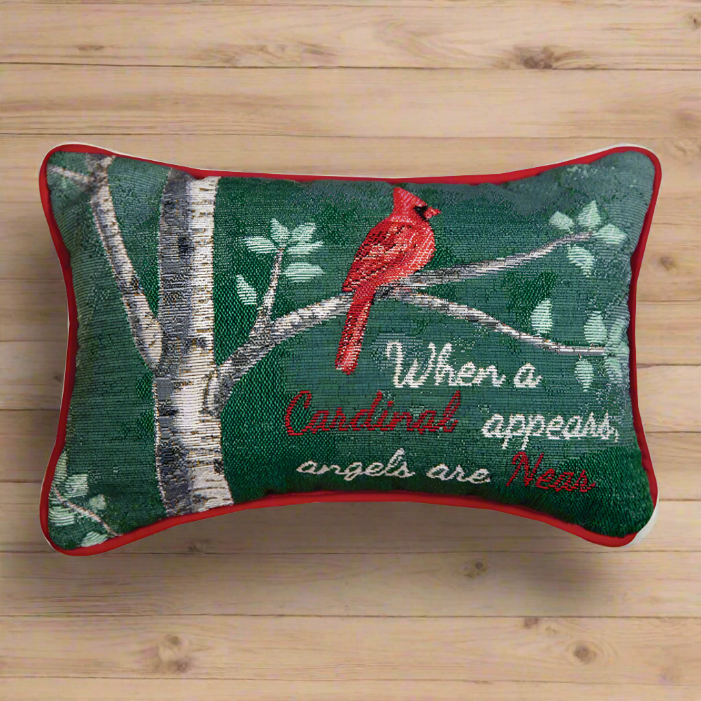 When A Cardinal Appears Word Pillow 12.5x8 inch Tapestry Pillow with Piping