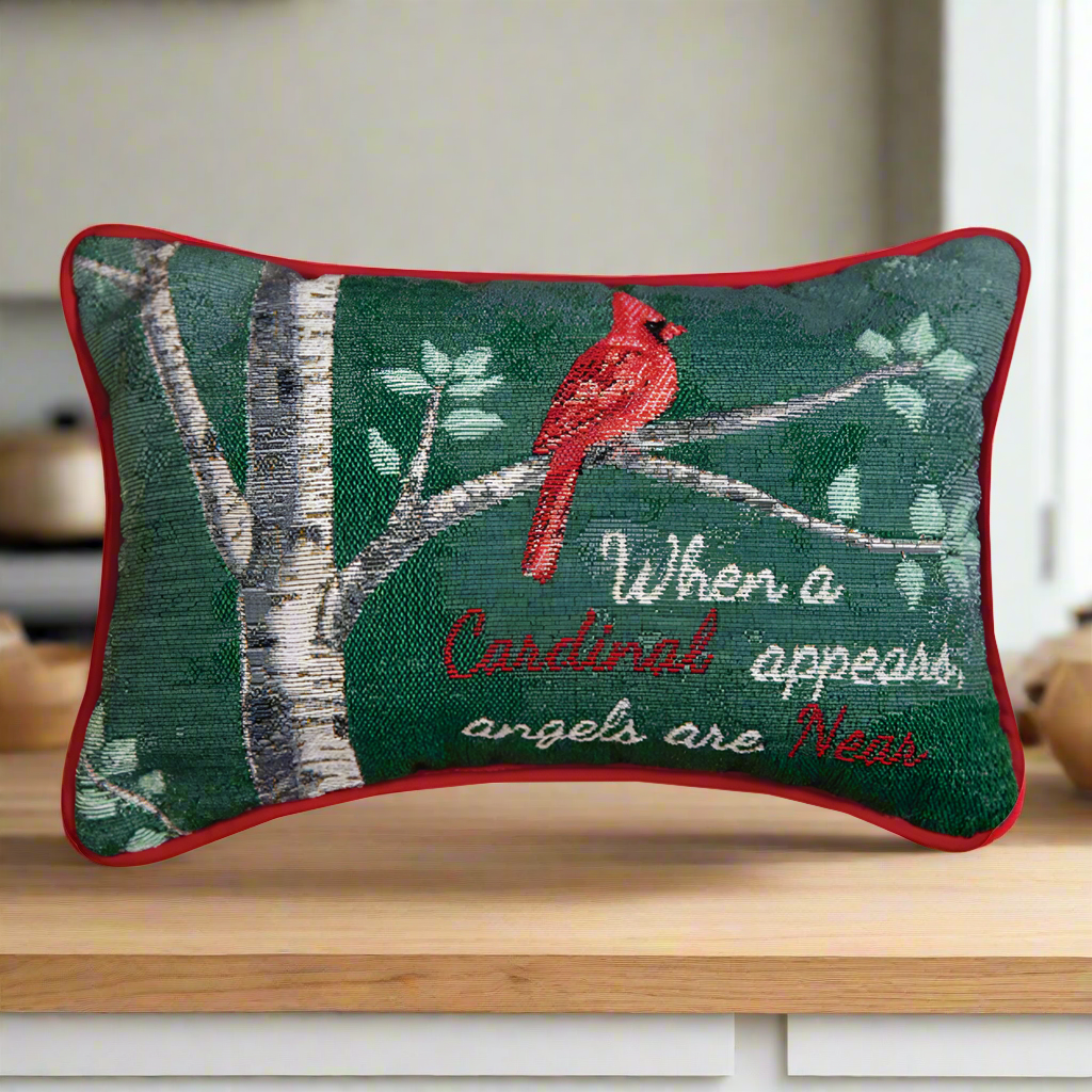 When A Cardinal Appears Word Pillow 12.5x8 inch Tapestry Pillow with Piping