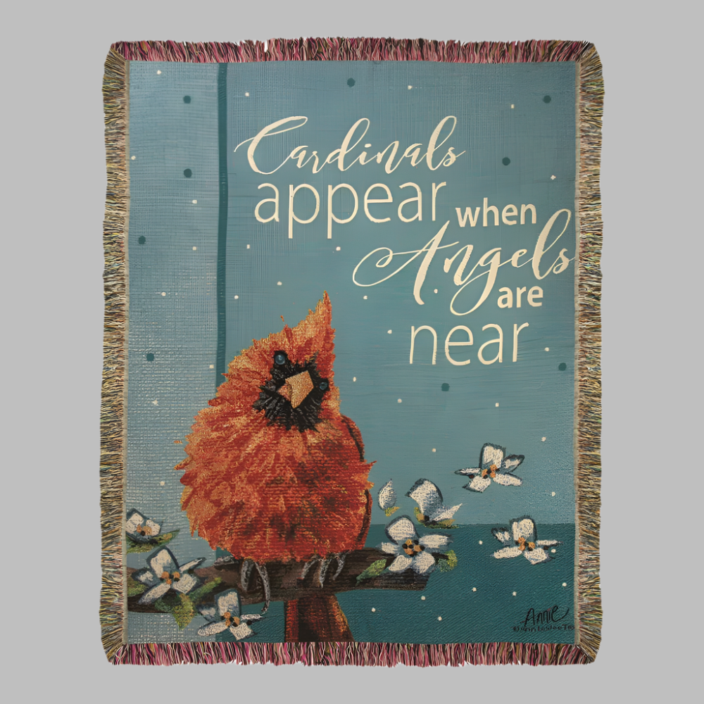 When A Cardinal Flowers Tapestry Throw 50X60 Woven Throw