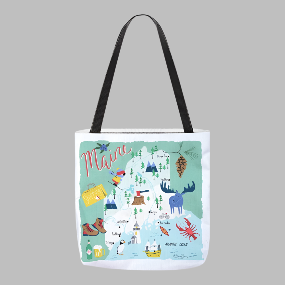 MAINE MAP 18 PRINTED TOTE