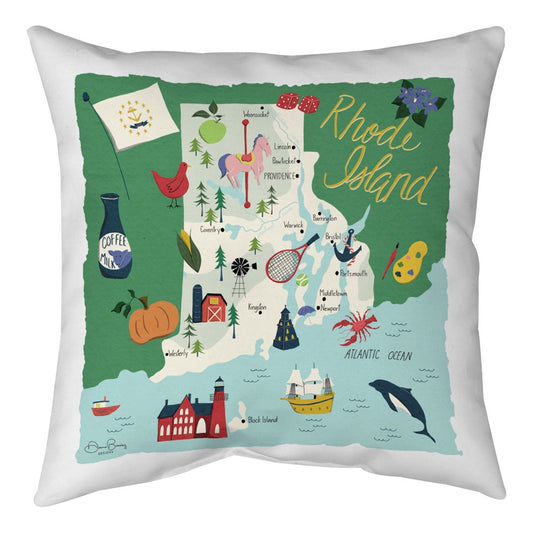 Throw Pillow - Rhode Island Map Climaweave Pillow 18 inch Indoor/Outdoor