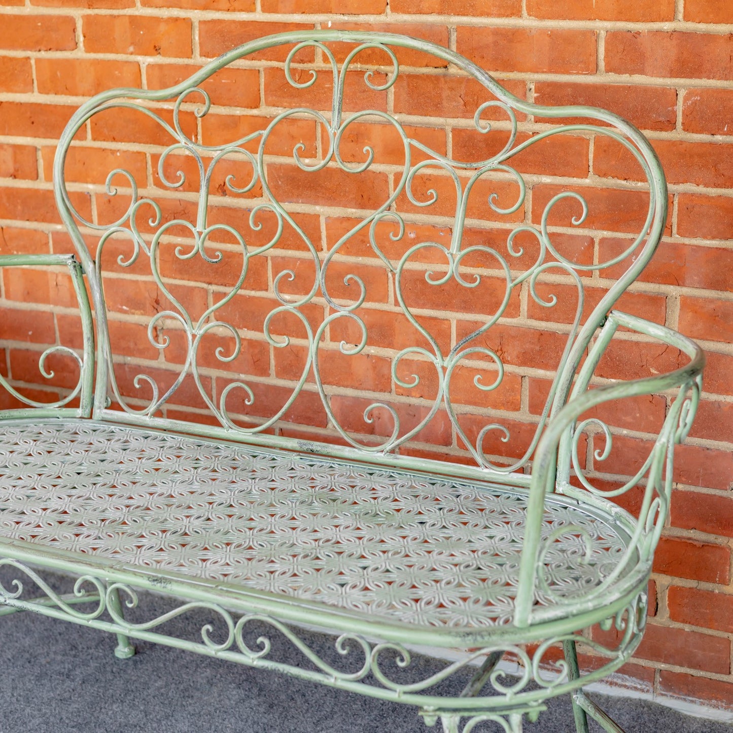 Esme Iron Garden Bench with Heart Designs in Green