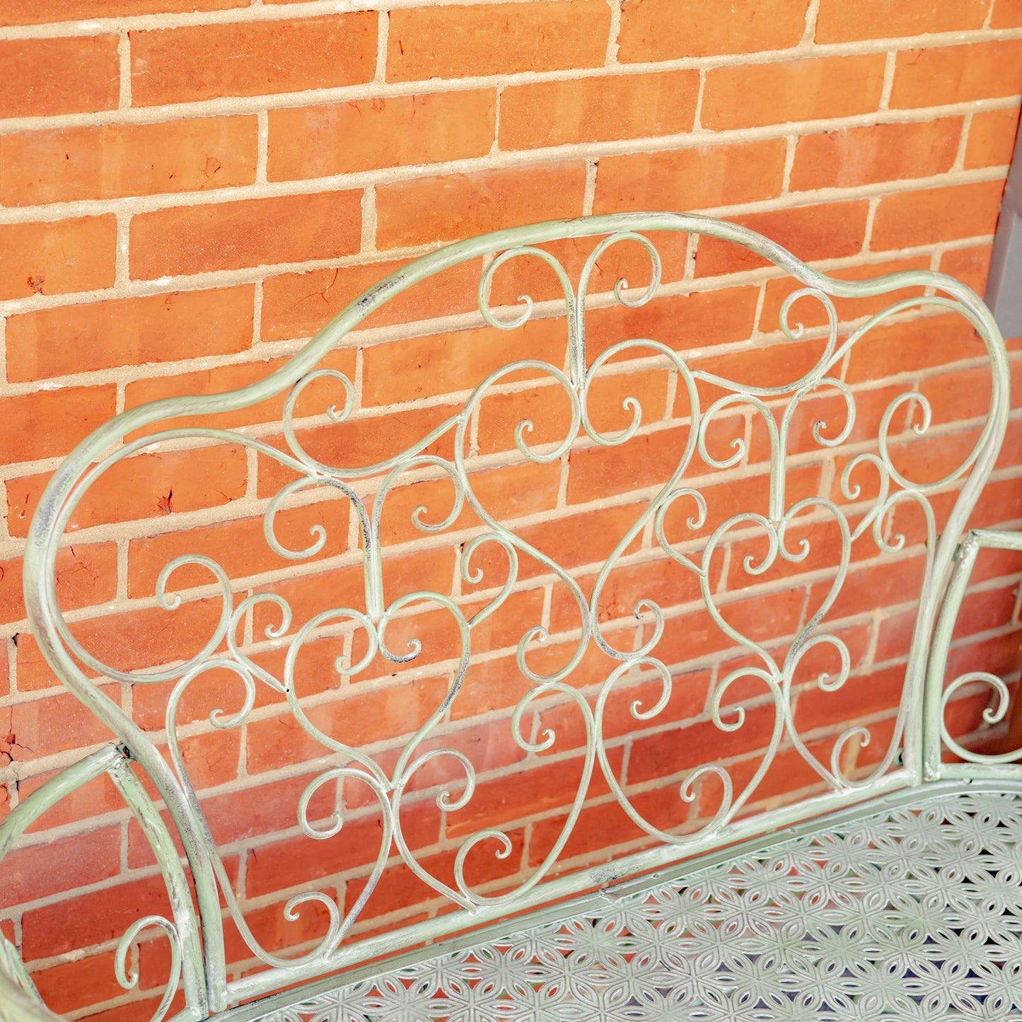 Esme Iron Garden Bench with Heart Designs in Green