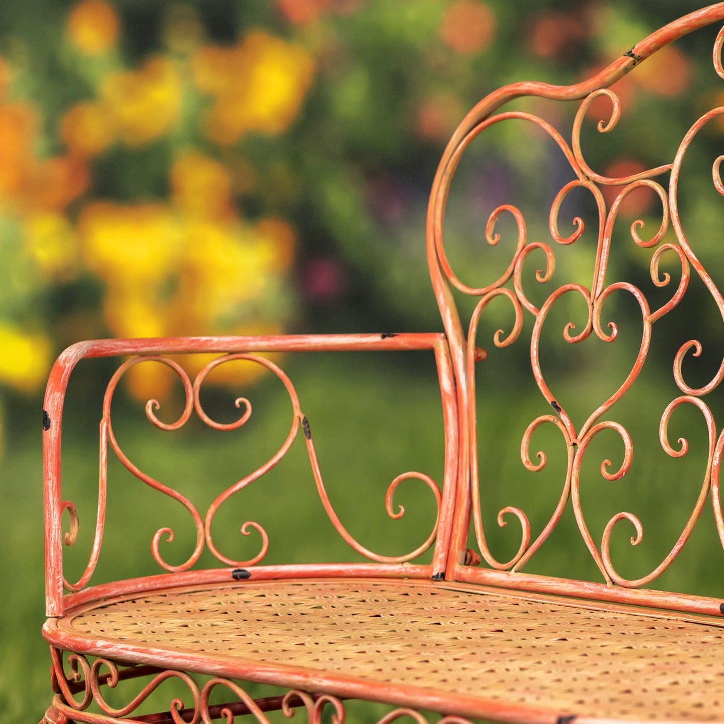 Esme Iron Garden Bench with Heart Designs in Pink