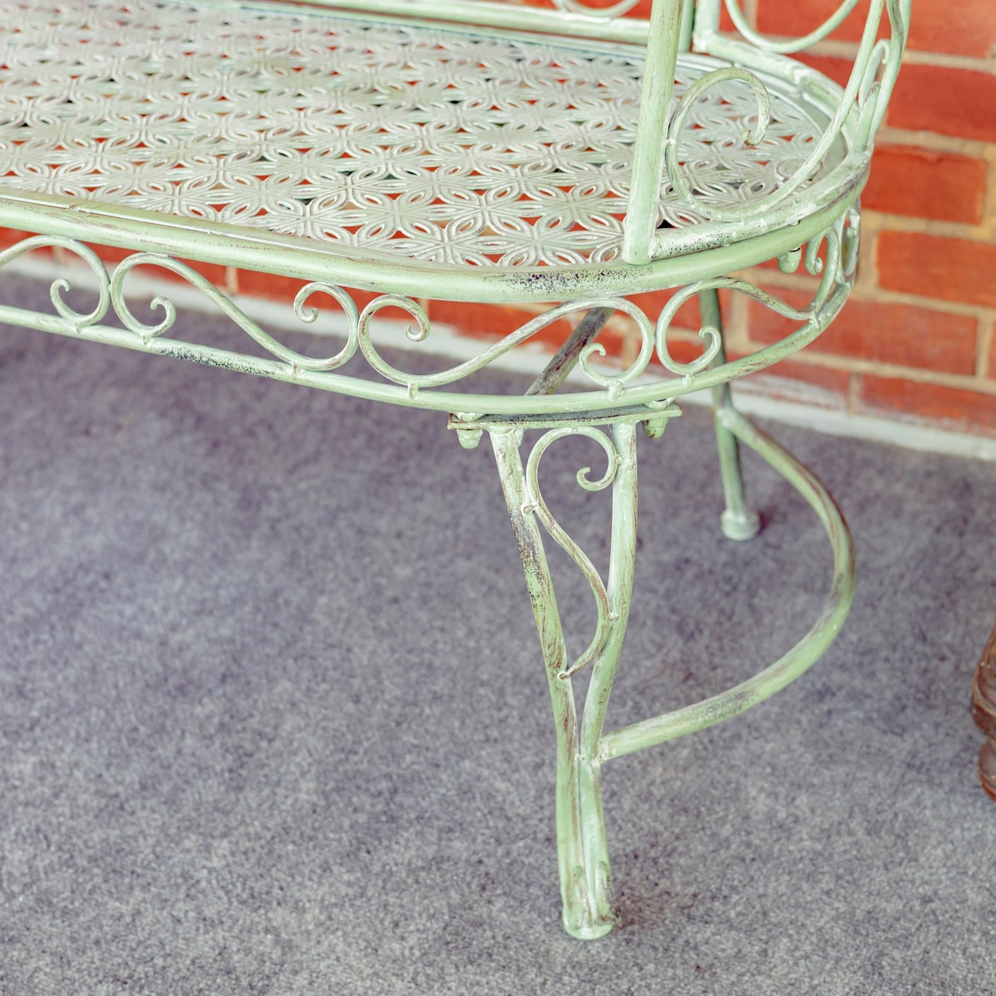 Esme Iron Garden Bench with Heart Designs in Green