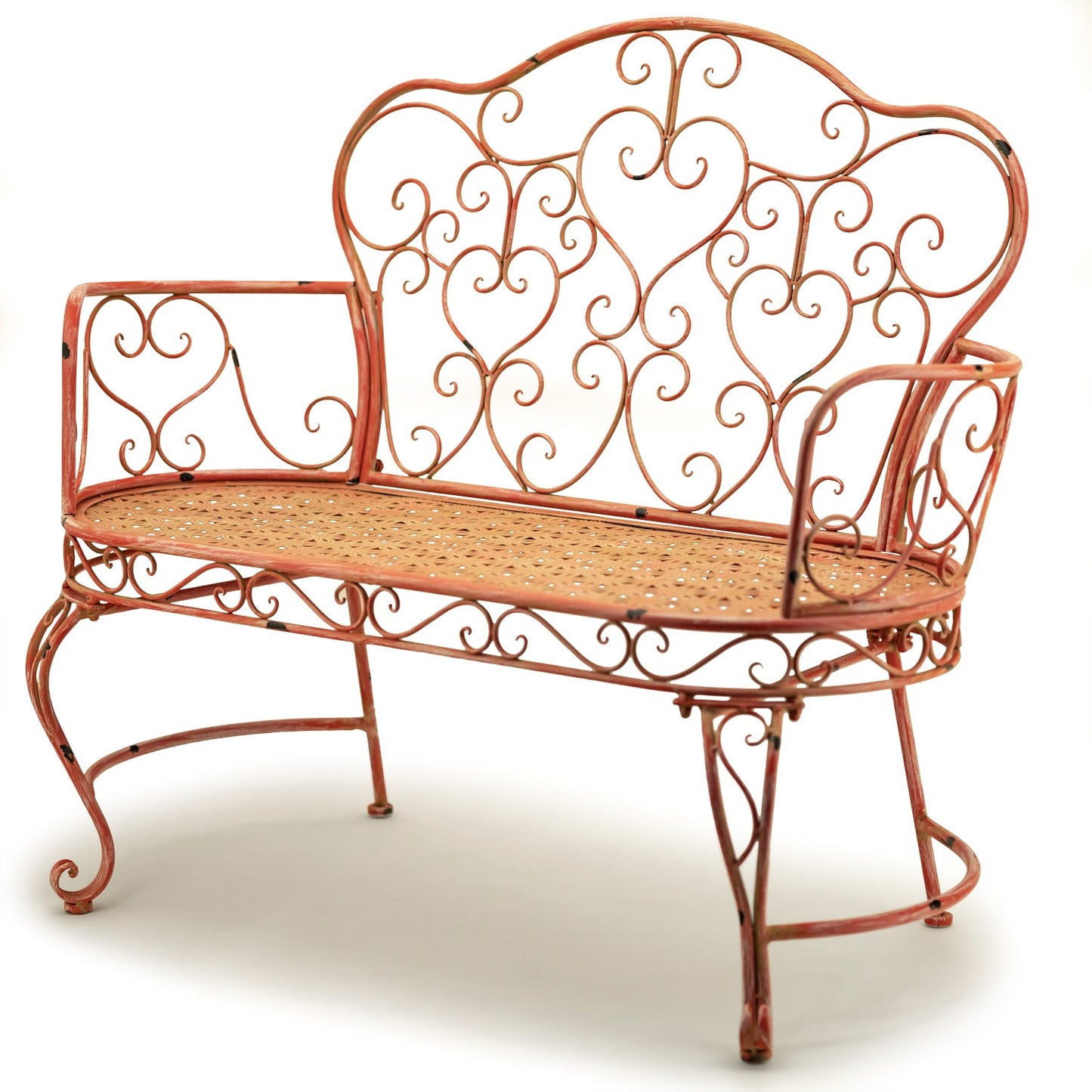 Esme Iron Garden Bench with Heart Designs in Pink