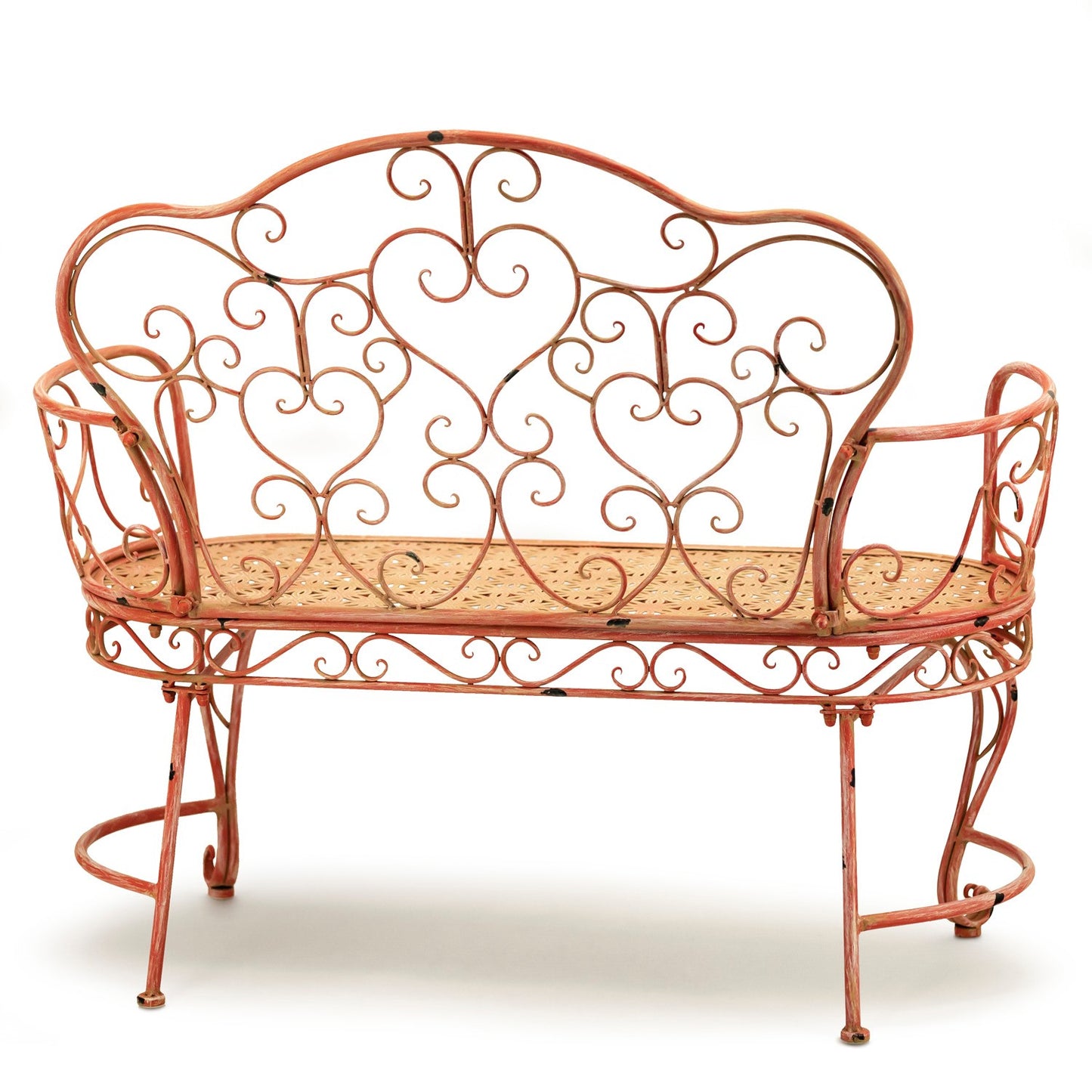 Esme Iron Garden Bench with Heart Designs in Pink
