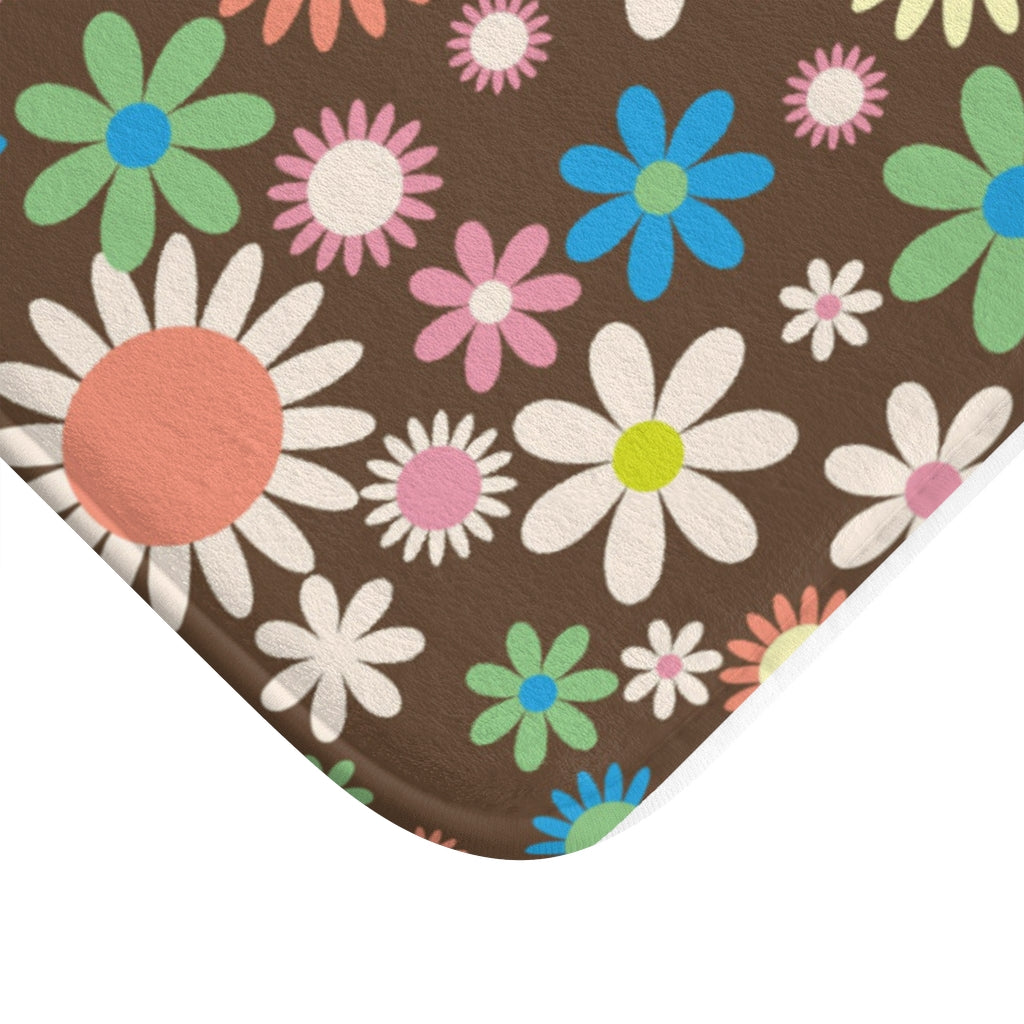 Bath Mat Retro Flowers Small & Large Sizes