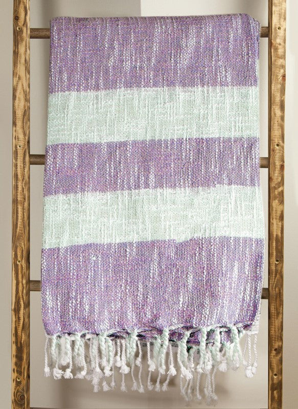 Cotton Stripe Lavender Throw