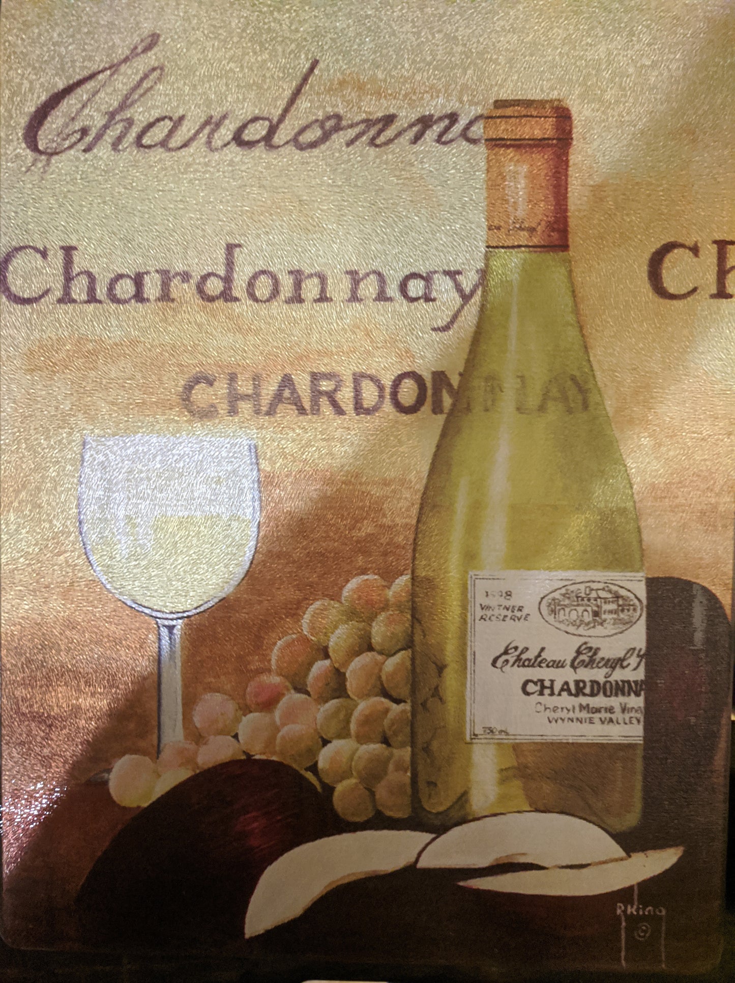 Chardonnay Wine Glass Cutting Board - 12x16