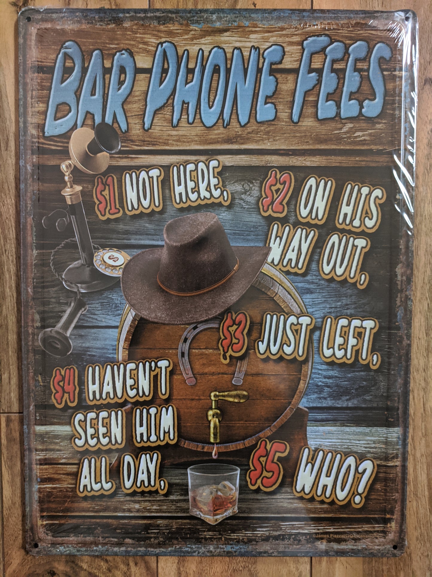 Bar Phone Fees - Large 12x17 - Tin Sign