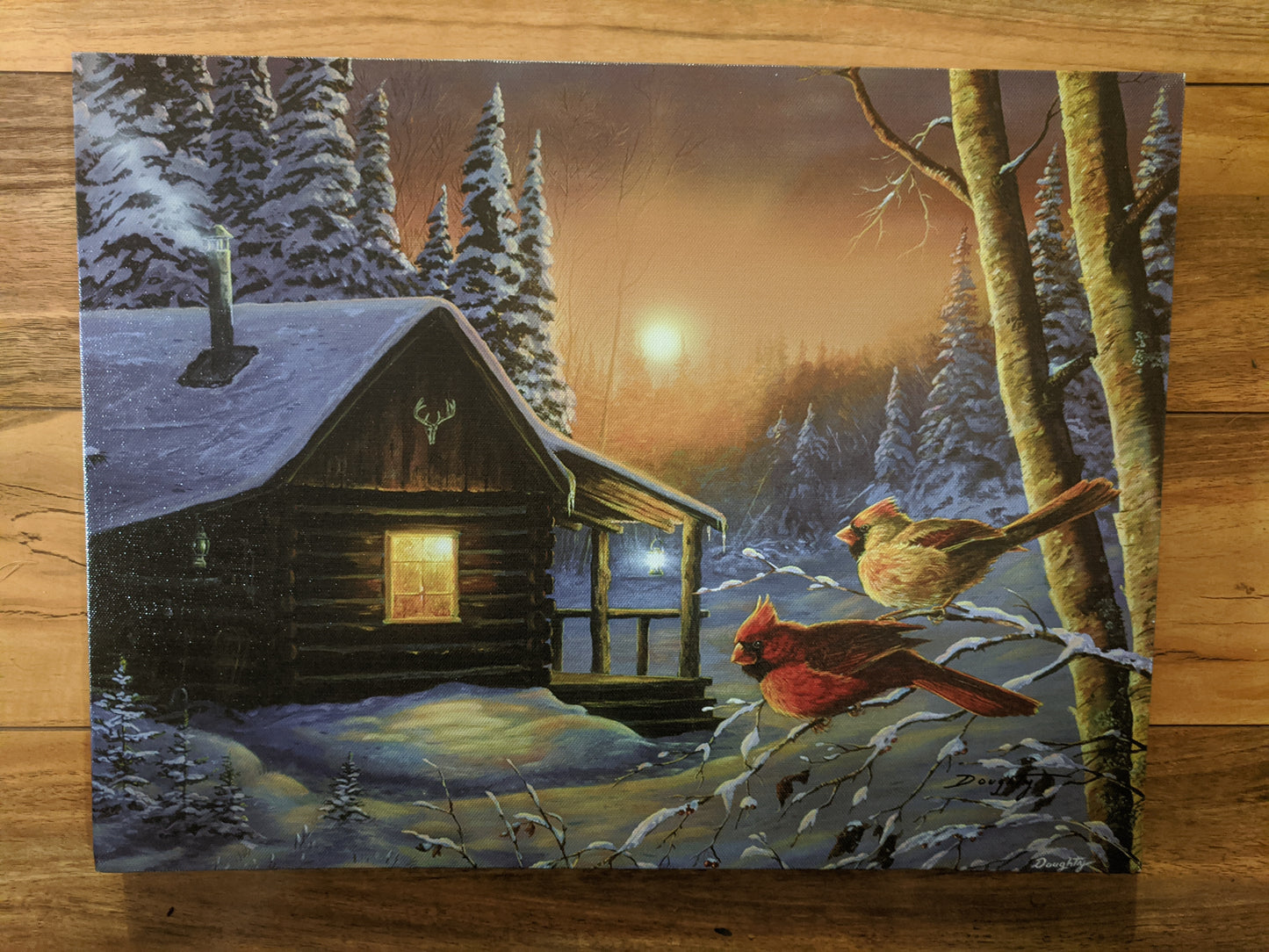 Golden Frost Cardinals LED Lighted Canvas Art 16"x12"