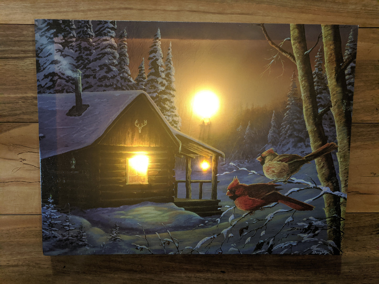 Golden Frost Cardinals LED Lighted Canvas Art 16"x12"