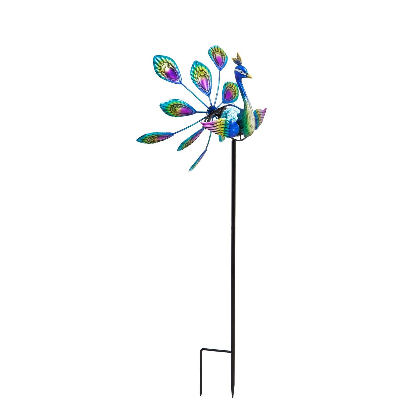 37"H Solar Peacock Staked Wind Spinner
