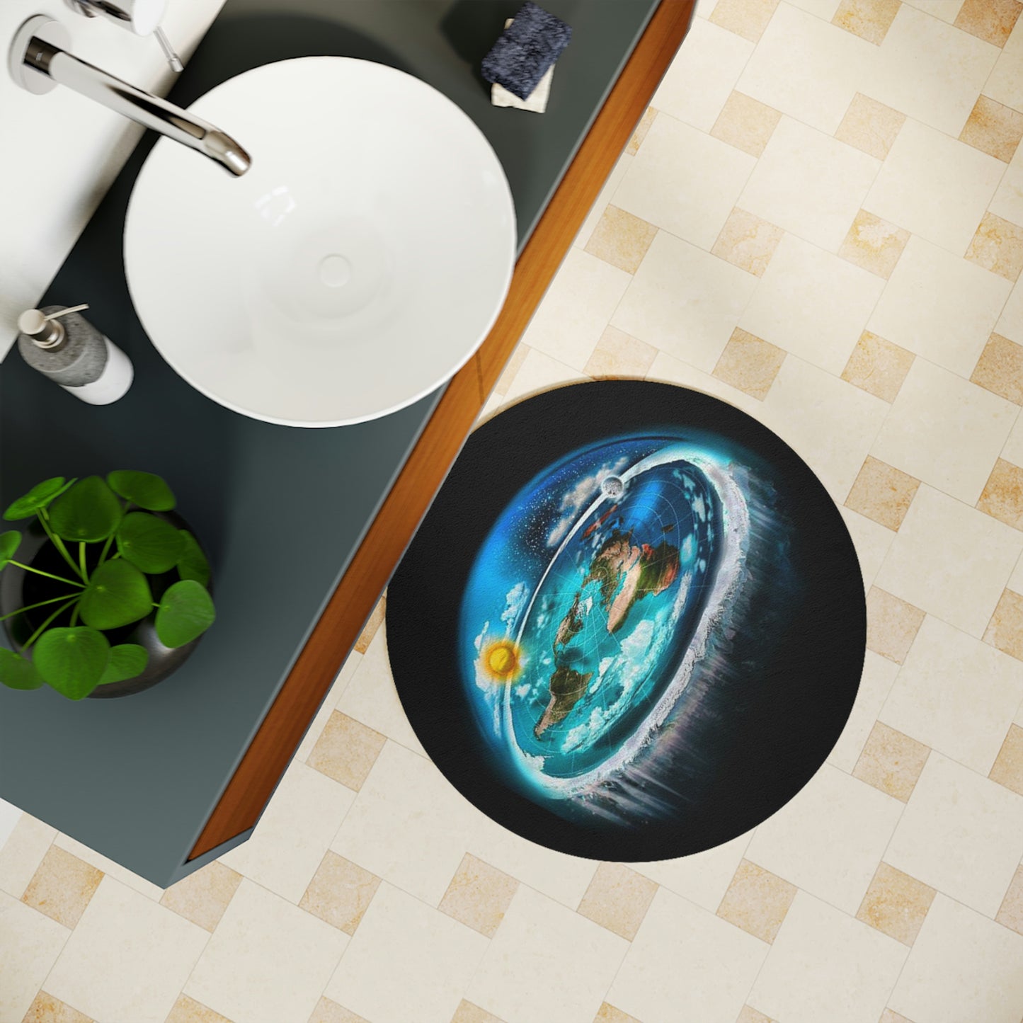 Flat Earth Round Bath Mat