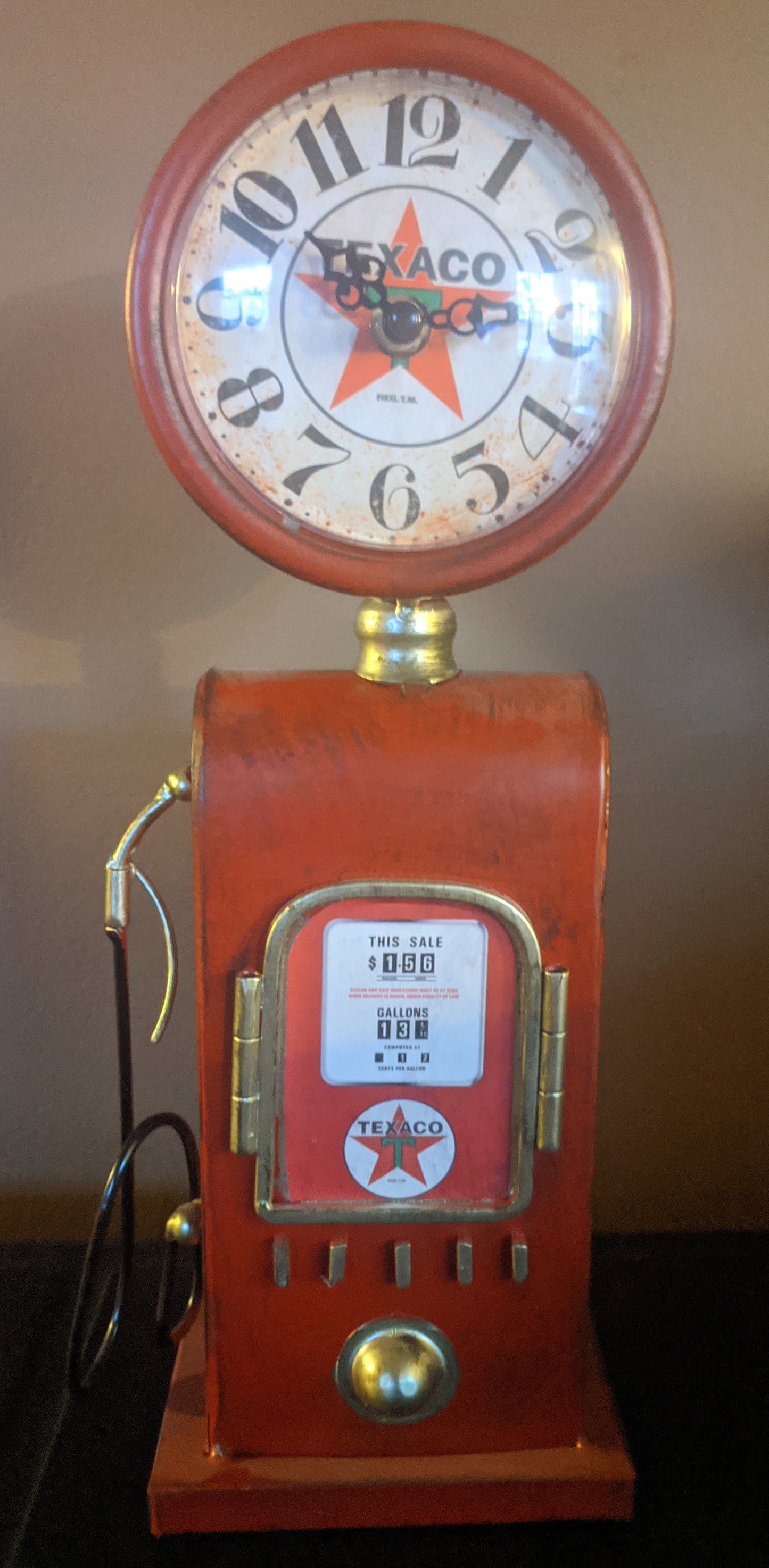 Texaco Gas Pump Nostalgic Clock - 12.5"x 4.5" - Metal