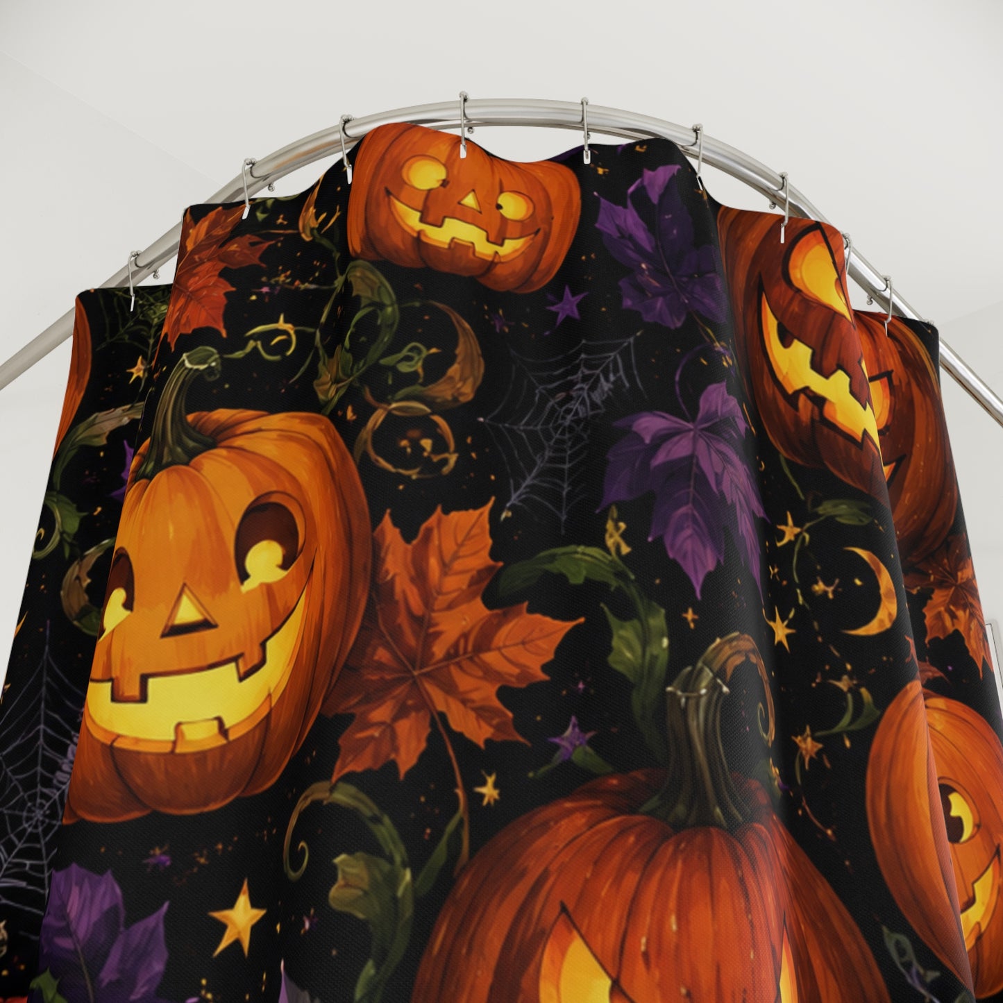 Halloween Pumpkin Shower Curtain — Jack-o'-Lantern Bathroom Decor