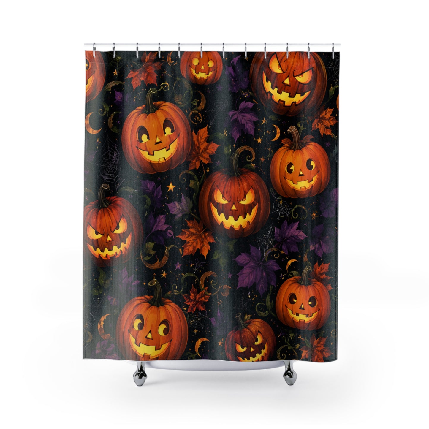 Halloween Pumpkin Shower Curtain — Jack-o'-Lantern Bathroom Decor